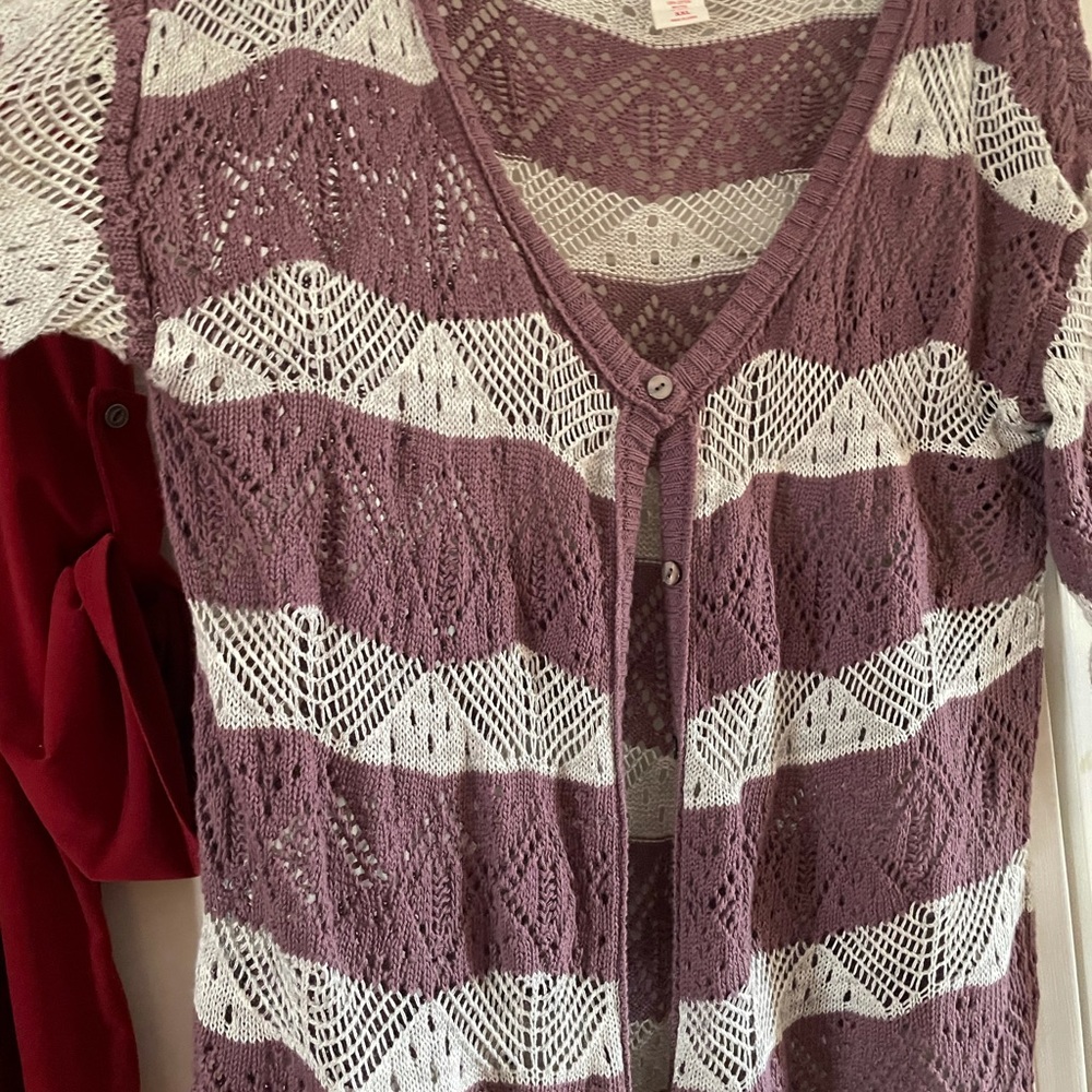 Lacy pointelle striped cardigan